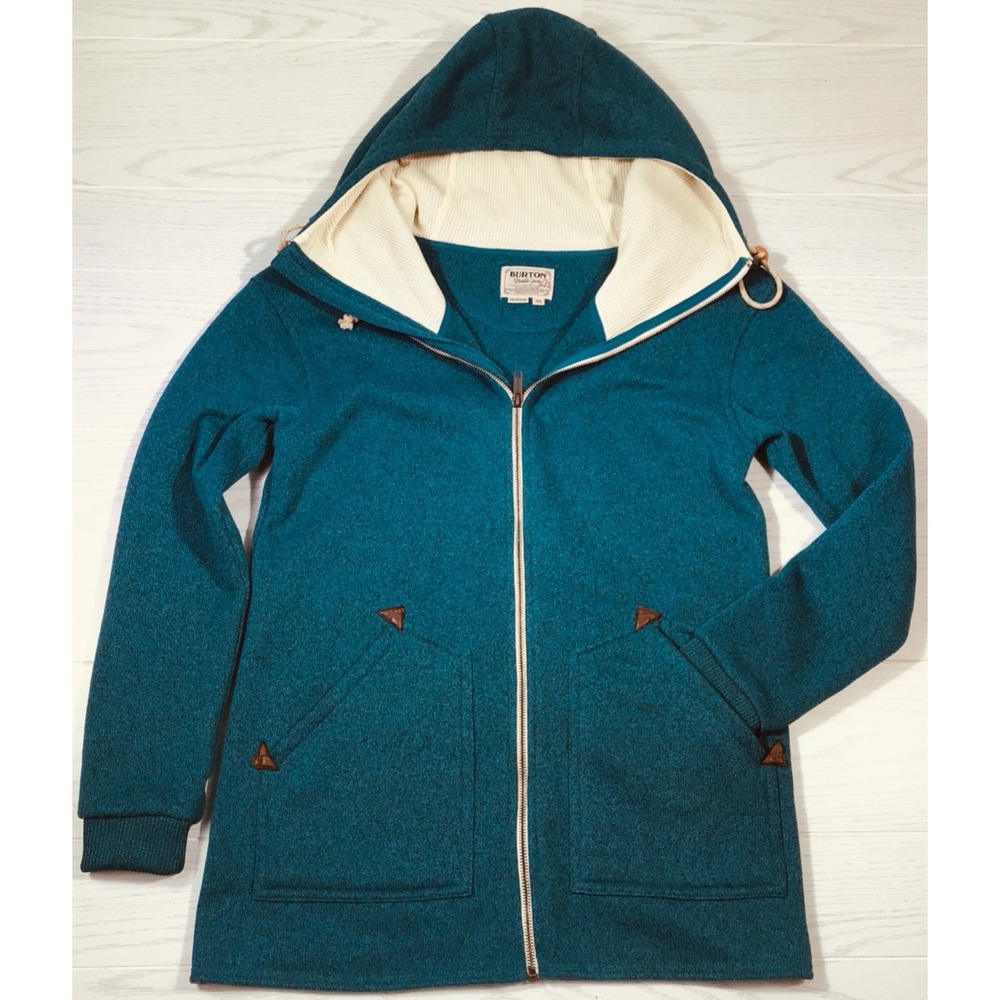 Burton Dryride Fleece Jacket Womens M Blue Hooded Full Zip Pockets Drawstring